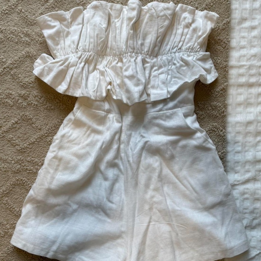White Strapless Ruffle Romper